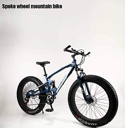 Fat Tyre Mountain Bike : Alqn Adult Fat Tire Mountain Bike, Snow Bikes, Double Disc Brake Beach Cruiser Bikes, Men All-Terrain Full Suspension Bicycle, 4.0 Wide 24 inch Wheels, E, 30 Speed