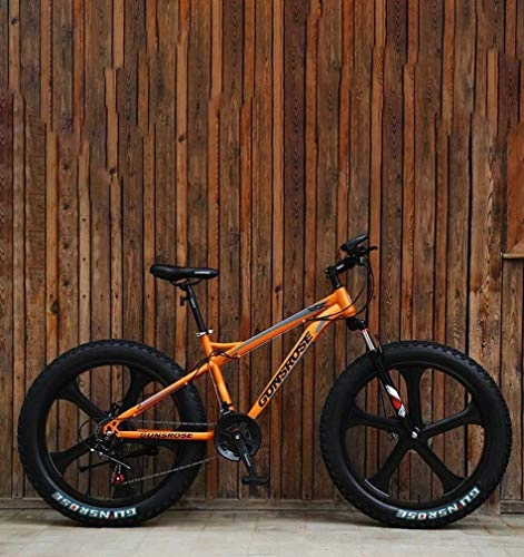 Fat Tyre Mountain Bike : Alqn Fat Tire Adult Mountain Bike, Double Disc Brake / High-Carbon Steel Frame Cruiser Bikes, Beach Snowmobile Bicycle, 24 inch Magnesium Alloy Integrated Wheels, Orange, 7 Speed