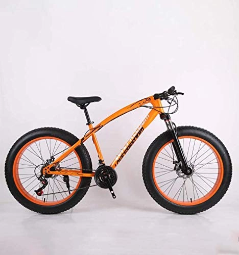 Fat Tyre Mountain Bike : Alqn Fat Tire Adult Mountain Bike, High-Carbon Steel Frame Cruiser Bikes, Beach Snowmobile Bicycle, Double Disc Brake 26 inch Wheels, Orange, 21 Speed