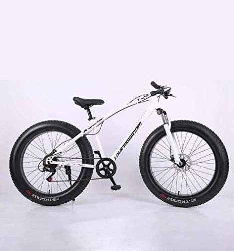 Fat Tyre Mountain Bike : Alqn Fat Tire Adult Mountain Bike, High-Carbon Steel Frame Cruiser Bikes, Beach Snowmobile Bicycle, Double Disc Brake 26 inch Wheels, White, 21 Speed