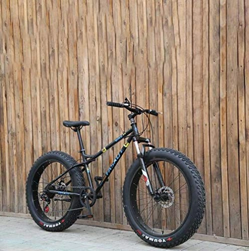 Fat Tyre Mountain Bike : Alqn Fat Tire Mens Mountain Bike, Double Disc Brake / Cruiser Bikes, Beach Snowmobile Bicycle, 26 inch Aluminum Alloy Wheels, Black, 21 Speed