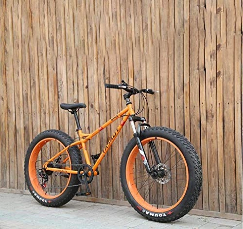 Fat Tyre Mountain Bike : Alqn Fat Tire Mens Mountain Bike, Double Disc Brake / Cruiser Bikes, Beach Snowmobile Bicycle, 26 inch Aluminum Alloy Wheels, Orange, 27 Speed