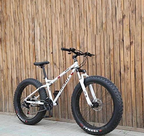 Fat Tyre Mountain Bike : Alqn Fat Tire Mens Mountain Bike, Double Disc Brake / Cruiser Bikes, Beach Snowmobile Bicycle, 26 inch Aluminum Alloy Wheels, White, 21 Speed