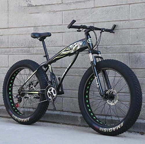 Fat Tyre Mountain Bike : ALQN Fat Tire Mountain Bike Bicycle for Men Women, MBT Bike, High-Carbon Steel Frame and Shock-Absorbing Front Fork, Dual Disc Brake, E, 24 inch 21 Speed