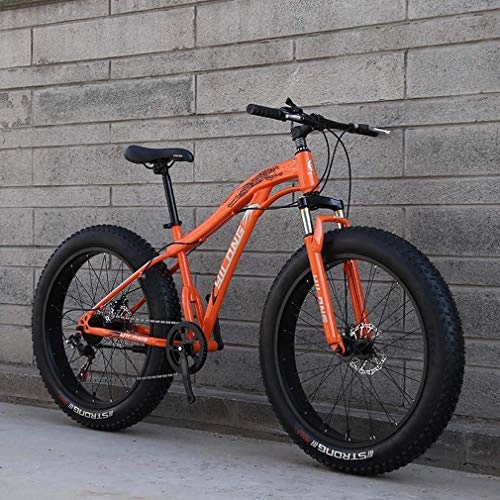 Fat Tyre Mountain Bike : Alqn Fat Tire Mountain Bike Mens, 26 inch Adult Snow Bike, Double Disc Brake Cruiser Bikes, Beach Bicycle, 4.0 Wide Wheels, Orange, 24 Speed
