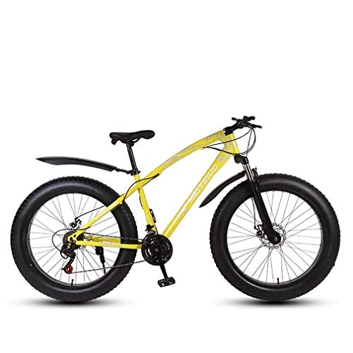 Fat Tyre Mountain Bike : ALQN Mens Adult Fat Tire Mountain Bike, Variable Speed Snow Bikes, Double Disc Brake Beach Bicycle, 26 inch Wheels Cruiser Bicycles, Yellow, 21 Speed