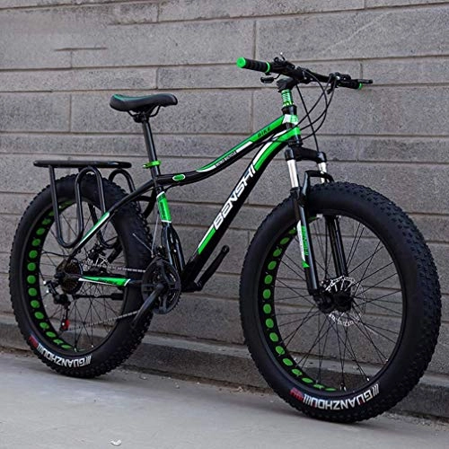 Fat Tyre Mountain Bike : Alqn Mens Fat Tire Mountain Bike, Beach Snow Bike, Lightweight High-Carbon Steel Frame Bicycle, Double Disc Brake Cruiser Bikes, 24 inch Wheels, D, 7 Speed