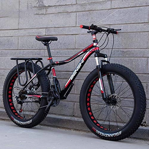 Fat Tyre Mountain Bike : Alqn Mens Fat Tire Mountain Bike, Beach Snow Bike, Lightweight High-Carbon Steel Frame Bicycle, Double Disc Brake Cruiser Bikes, 26 inch Wheels, B, 24 Speed