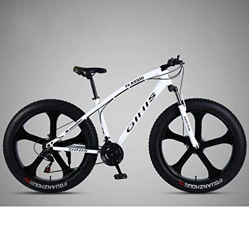 Fat Tyre Mountain Bike : ALQN Mountain Bike Bicycle, 26&Times;4.0 inch Fat Tire MTB Bike, Men's Womens Mountain Bike, Shock-Absorbing Front Fork and Dual Disc Brake, White, 21 Speed
