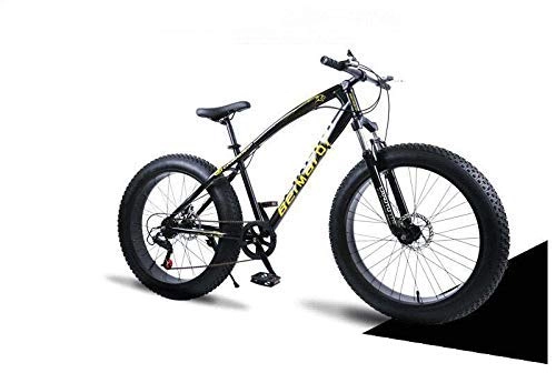 Fat Tyre Mountain Bike : ALQN Mountain Bikes, Dual Disc Brake Fat Tire Cruiser Bike, High-Carbon Steel Frame, Adjustable Seat Bicycle, Black, 26 inch 27 Speed