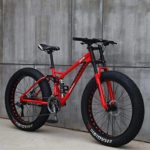 Fat Tyre Mountain Bike : AMITD Adult Mountain Bikes, 24 Inch Fat Tire Hardtail Mountain Bike, Dual Suspension Frame and Suspension Fork All Terrain Mountain Bike, Red, 21 Speed