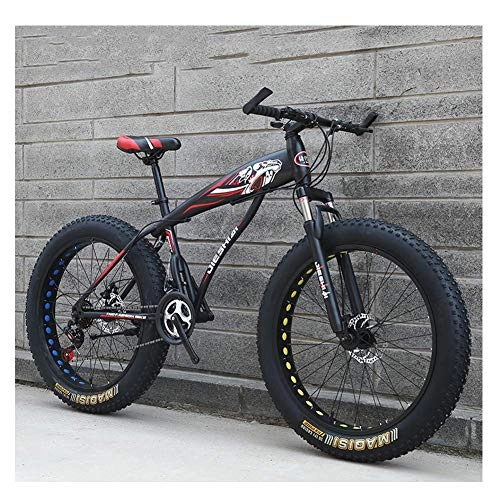 Fat Tyre Mountain Bike : AMITD Adult Mountain Bikes, Boys Girls Fat Tire Mountain Trail Bike, Dual Disc Brake Hardtail Mountain Bike, High-carbon Steel Frame, Bicycle, Red E, 24 Inch 24 Speed