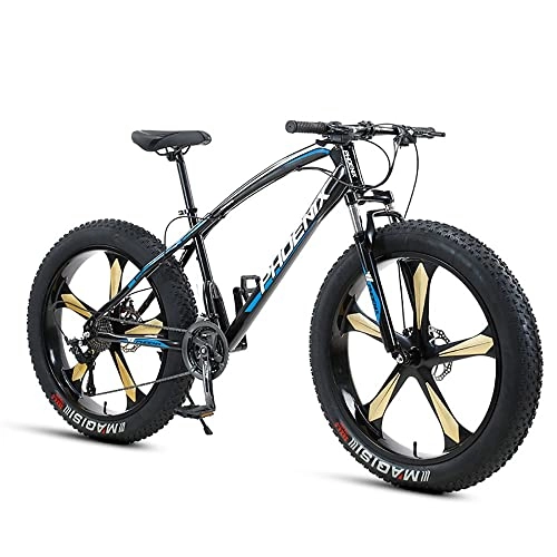 Fat Tyre Mountain Bike : angelfamily 24 Inch Mountain Bikes, Adult Fat Tire Mountain Trail Bike, 21 / 24 / 27 / 30 Speed Bicycle, High-carbon Steel Frame Dual Full Suspension Dual Disc Brake, 4.0 Inch Thick Wheel