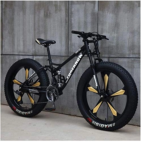 Fat Tyre Mountain Bike : Aoyo 26 Inch, 21 SpeedsAdult Beach Sport Bike, Bicycles, High Carbon Steel, Fat Tire, Mountain Trail Bike, Double Disc Brake, Dual-Suspension, For Men Women Universal, (Color : Black)