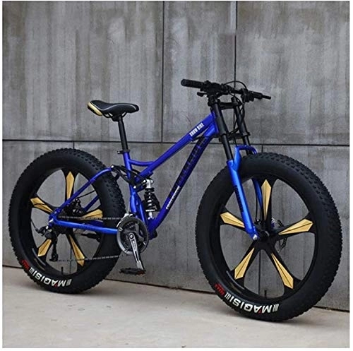 Fat Tyre Mountain Bike : Aoyo 26 Inch, 21 SpeedsAdult Beach Sport Bike, Bicycles, High Carbon Steel, Fat Tire, Mountain Trail Bike, Double Disc Brake, Dual-Suspension, For Men Women Universal, (Color : Blue)