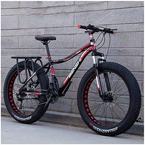 Fat Tyre Mountain Bike : Aoyo 26 Inch, Fat Tire, Mountain Trail Bike, Adult, Bicycle, Dual Disc Brake, Anti-Slip, Bikes, High-carbon Steel Frame, 21 Speed, (Color : Black Red)