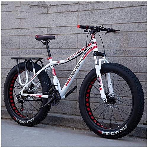 Fat Tyre Mountain Bike : Aoyo 26 Inch, Fat Tire, Mountain Trail Bike, Adult, Bicycle, Dual Disc Brake, Anti-Slip, Bikes, High-carbon Steel Frame, 21 Speed, (Color : White Red)