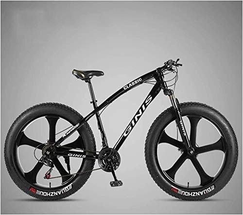 Fat Tyre Mountain Bike : Aoyo 26 Inch Mountain Bicycle, High-carbon Steel Frame Fat Tire Mountain Trail Bike, Men's Womens Hardtail Mountain Bike with Dual Disc Brake (Color : Black, Size : 21 Speed 5 Spoke)