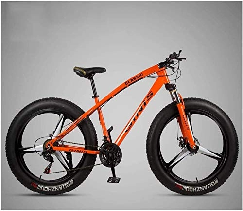 Fat Tyre Mountain Bike : Aoyo 26 Inch Mountain Bicycle, High-carbon Steel Frame Fat Tire Mountain Trail Bike, Men's Womens Hardtail Mountain Bike with Dual Disc Brake (Color : Orange, Size : 24 Speed 3 Spoke)