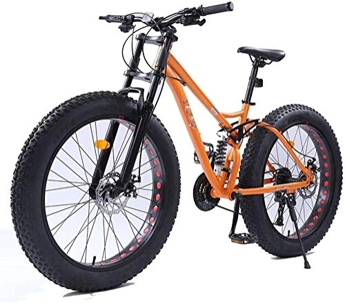 Fat Tyre Mountain Bike : Aoyo Dual Disc Brake Fat Tire Mountain Trail Bike, 26 Inch Women Mountain Bikes, Hardtail Mountain Bike, Adjustable Seat Bicycle, High-carbon Steel Frame, Orange, 24 Speed