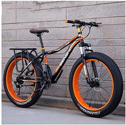 Fat Tyre Mountain Bike : Aoyo Mountain Bikes, Adult, Mountain Bicycle, Fat Tire Dual-Suspension, Bike, High-carbon Steel Frame, MTB, All Terrain, 26Inch, 21Speed, white Blue, Colour:Black Orange (Color : Black Orange)
