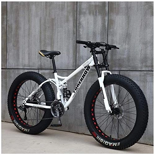 Fat Tyre Mountain Bike : Aoyo Mountain Bikes, Bicycle, 26 Inch, 21 Speeds, High Carbon Steel, Lightweight, Beach, Sport Bike, Dual-Suspension, Double Disc Brake, Fat Tire Bike, (Color : White)