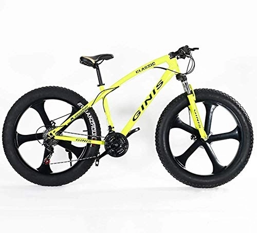 Fat Tyre Mountain Bike : Aoyo Teens Mountain Bikes, 21-Speed 24 Inch Fat Tire Bicycle, High-carbon Steel Frame Hardtail Mountain Bike with Dual Disc Brake, (Color : Yellow, Size : 5 Spoke)