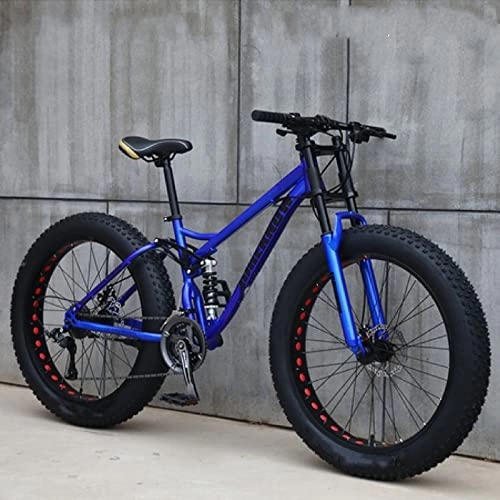 Fat Tyre Mountain Bike : ASUMUI 26 * 4 Big Tire Bicycle / Steel Softail Frame Downhill Fashion Beach Bike Snow Bike (blue 30 speed)