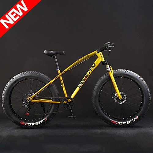 Fat Tyre Mountain Bike : ATGTAOS 26 Inch 21 Speed Fat Tire Mountain Trail Bike, Mountain Bike, Sand Bicycle, Snow Bike, Road Racing, Bicycle, Front and Rear Shock Absorption, Dual Disc Brake, Adult Boys Girls, Gold
