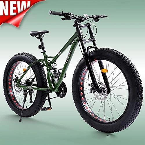 Fat Tyre Mountain Bike : ATGTAOS 26 Inch 21 Speed Fat Tire Mountain Trail Bike, Mountain Bike, Sand Bicycle, Snow Bike, Road Racing, Bicycle, Front and Rear Shock Absorption, Dual Disc Brake, Adult Boys Girls, Green