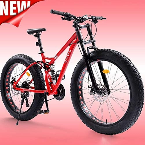 Fat Tyre Mountain Bike : ATGTAOS 26 Inch 21 Speed Fat Tire Mountain Trail Bike, Mountain Bike, Sand Bicycle, Snow Bike, Road Racing, Bicycle, Front and Rear Shock Absorption, Dual Disc Brake, Adult Boys Girls, Red
