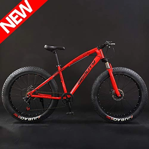 Fat Tyre Mountain Bike : ATGTAOS 26 Inch 21 Speed Fat Tire Mountain Trail Bike, Mountain Bike, Snow Bike, Sand Bicycle, Road Racing, Bicycle, Front and Rear Shock Absorption, Dual Disc Brake, Adult Boys Girls, Red
