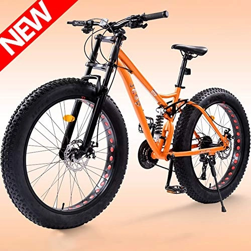 Fat Tyre Mountain Bike : ATGTAOS 26 Inch 21 Speed Mountain Bike, Fat Tire Mountain Trail Bike, Sand Bicycle, Snow Bike, Road Racing, Bicycle, Front and Rear Shock Absorption, Dual Disc Brake, Adult Boys Girls, Yellow