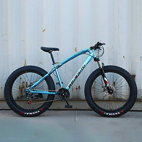 Fat Tyre Mountain Bike : AURALLL Lightweight Fat Tire Bike Outroad Mountain Bike Carbon Steel Mountain Bike - Simple Style for, Blue, 7speed 26 inch
