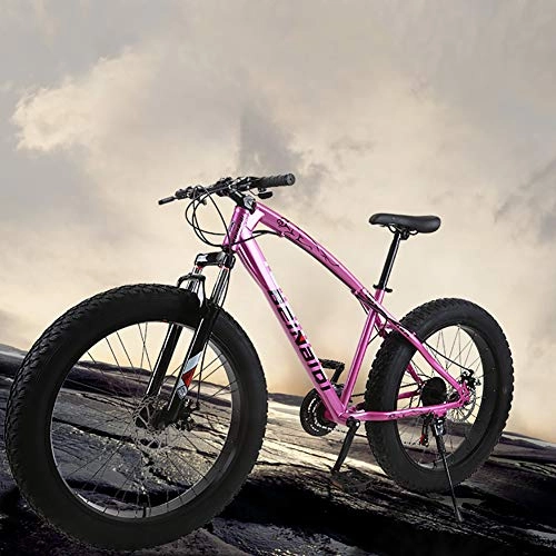 Fat Tyre Mountain Bike : AURALLL Mountain Bike Fat Tire Bicycles Country Gearshift Bicycle, Outdoor Bicycle Student Carbon Steel Bicycle Full Suspension MTB for Beach, Desert, Snow, Pink, 7speed 26 inch