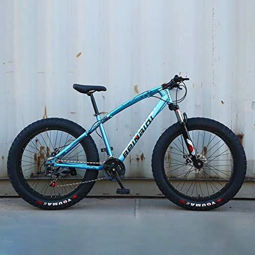Fat Tyre Mountain Bike : AURALLL Mountain Bikes, Fat Tire Hardtail Mountain Bike, All Terrain Mountain Bike with Front Suspension Adjustable Seat(7-Speed 24" 26 Inch), Blue, 7speed 26 inch
