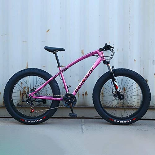 Fat Tyre Mountain Bike : AURALLL Mountain Bikes, Fat Tire Hardtail Mountain Bike, All Terrain Mountain Bike with Front Suspension Adjustable Seat(7-Speed 24" 26 Inch), Purple, 7speed 26 inch