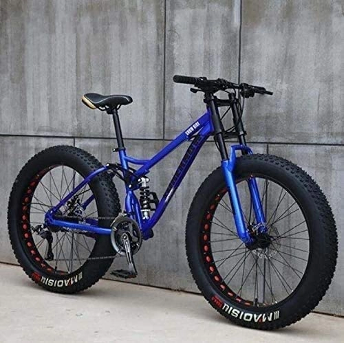 Fat Tyre Mountain Bike : AYHa Adult Mountain Bikes, 24 inch Fat Tire Hardtail Mountain Bike, Dual Suspension Frame and Suspension Fork All Terrain Mountain Bike, Blue, 21 Speed