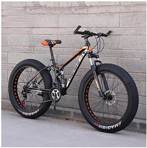 Fat Tyre Mountain Bike : AYHa Adult Mountain Bikes, Fat Tire Dual Disc Brake Hardtail Mountain Bike, Big Wheels Bicycle, High-Carbon Steel Frame, New Orange, 24 Inch 24 Speed