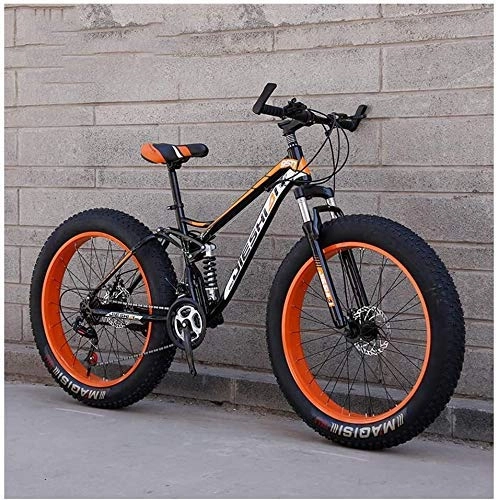 Fat Tyre Mountain Bike : AYHa Adult Mountain Bikes, Fat Tire Dual Disc Brake Hardtail Mountain Bike, Big Wheels Bicycle, High-Carbon Steel Frame, Orange, 26 Inch 24 Speed