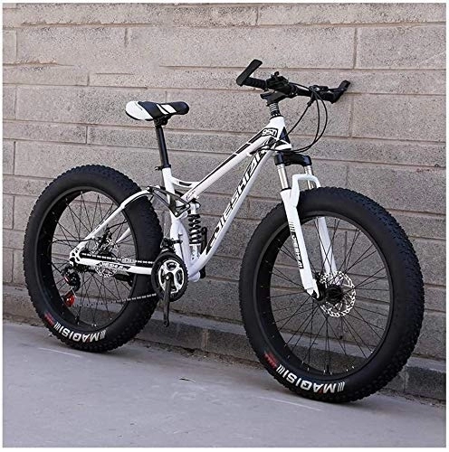 Fat Tyre Mountain Bike : AYHa Adult Mountain Bikes, Fat Tire Dual Disc Brake Hardtail Mountain Bike, Big Wheels Bicycle, High-Carbon Steel Frame, White, 26 Inch 24 Speed