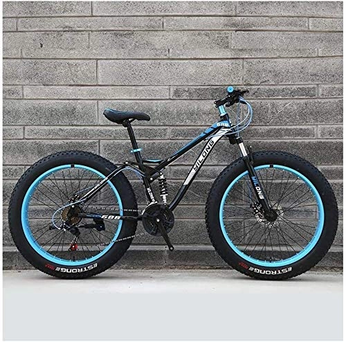 Fat Tyre Mountain Bike : AYHa Mens Womens Mountain Bikes, High-Carbon Steel Frame, Dual Disc Brake Hardtail Mountain Bike, All Terrain Bicycle, Anti-Slip Bikes, Blue, 24 Inch 27 Speed