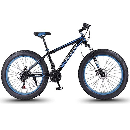 Fat Tyre Mountain Bike : AZYQ 24 Speed Mountain Bikes, 27.5 inch Fat Tire Mountain Trail Bike, High-Carbon Steel Frame, Men's Womens All Terrain Mountain Bike with Dual Disc Brake, Blue