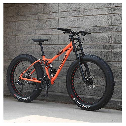Fat Tyre Mountain Bike : AZYQ 26 inch Mountain Bikes, Adult Boys Girls Fat Tire Mountain Trail Bike, Dual Disc Brake Bicycle, High-Carbon Steel Frame, Anti-Slip Bikes, Blue, 24 Speed, Orange, 27 Speed
