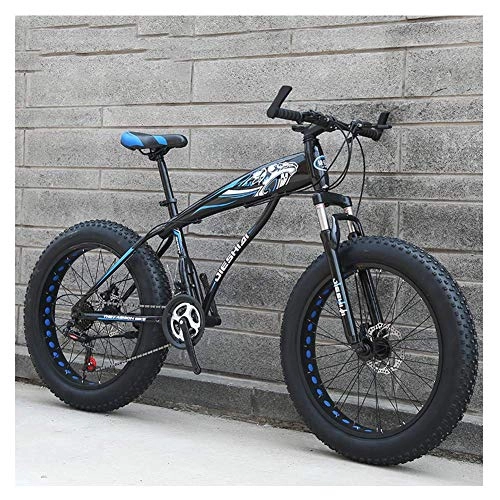 Fat Tyre Mountain Bike : AZYQ Adult Mountain Bikes, Boys Girls Fat Tire Mountain Trail Bike, Dual Disc Brake Hardtail Mountain Bike, High-Carbon Steel Frame, Bicycle, Blue E, 26 inch 21 Speed, Blue B, 24 Inch 27 Speed
