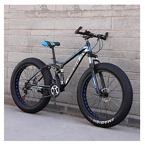 Fat Tyre Mountain Bike : AZYQ Adult Mountain Bikes, Fat Tire Dual Disc Brake Hardtail Mountain Bike, Big Wheels Bicycle, High-Carbon Steel Frame, New Blue, 26 inch 27 Speed, New Blue, 26 Inch 24 Speed