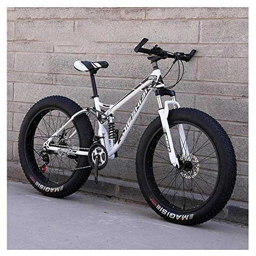 Fat Tyre Mountain Bike : AZYQ Adult Mountain Bikes, Fat Tire Dual Disc Brake Hardtail Mountain Bike, Big Wheels Bicycle, High-Carbon Steel Frame, New Blue, 26 inch 27 Speed, White, 24 Inch 24 Speed
