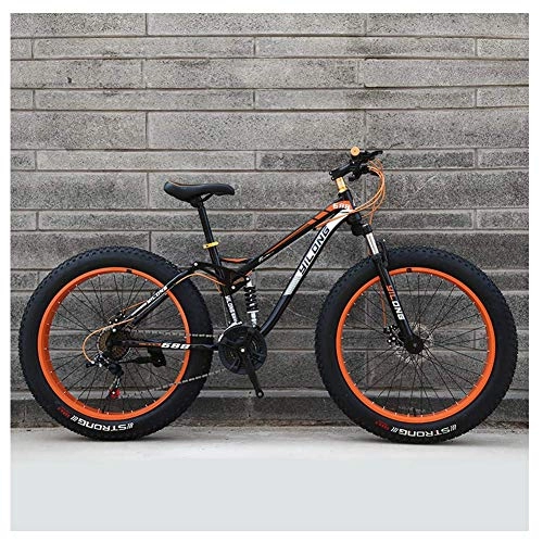 Fat Tyre Mountain Bike : AZYQ Mens Womens Mountain Bikes, High-Carbon Steel Frame, Dual Disc Brake Hardtail Mountain Bike, All Terrain Bicycle, Anti-Slip Bikes, Orange, 26 inch 27 Speed, Orange, 24 Inch 24 Speed