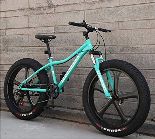 Fat Tyre Mountain Bike : AZYQ Mountain Bikes, 26Inch Fat Tire Hardtail Snowmobile, Dual Suspension Frame and Suspension Fork All Terrain Men's Mountain Bicycle Adult, Green 2, 24Speed