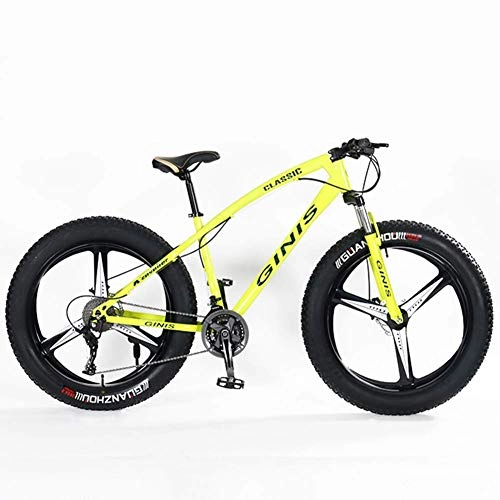 Fat Tyre Mountain Bike : AZYQ Teens Mountain Bikes, 21-Speed 24 inch Fat Tire Bicycle, High-Carbon Steel Frame Hardtail Mountain Bike with Dual Disc Brake, Yellow, Spoke, Yellow, 3 Spoke